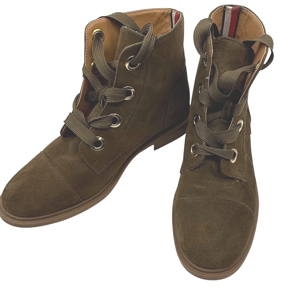 Tommy Hilfiger boot 6.5 Twjudsen‎ Suede Lace Up Ankle Boots Olive Green Women